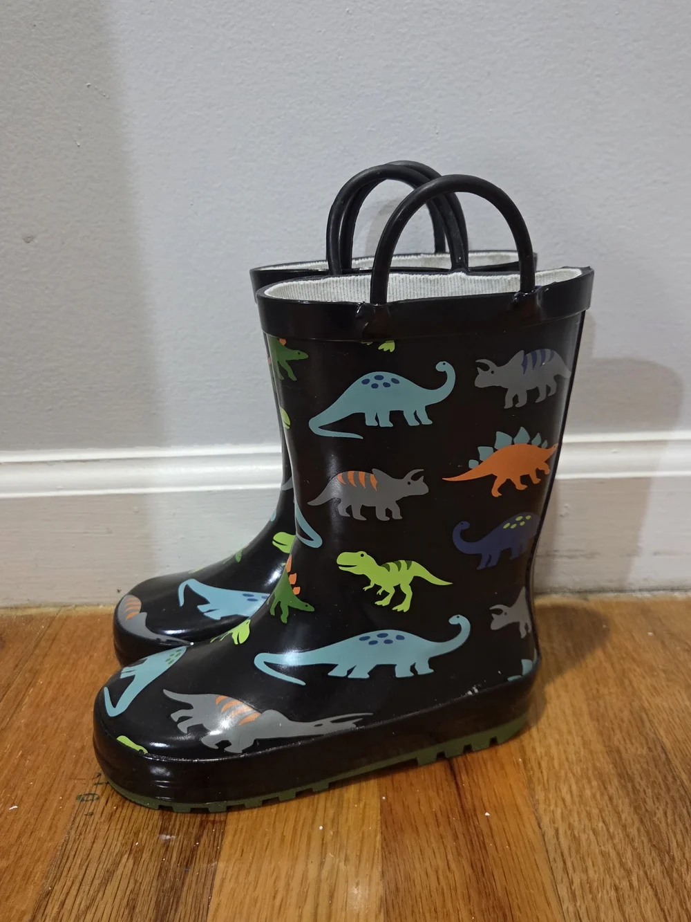 Hudson Baby Kids Boys Black Rain Boots with Multicolored Dinosaur Print 9T